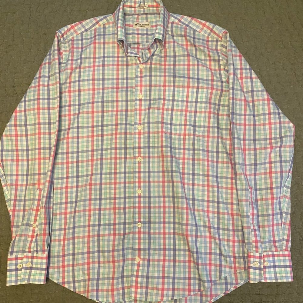 Peter Millar Crown Ease Large Long Sleeve Sport Shirt Multi-Color